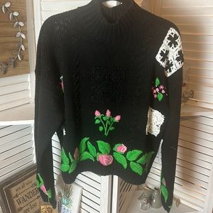 NWT Vintage Memphis Jones Floral Knit Cropped Sweater